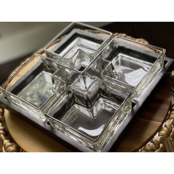 Red Envelope Square Cubist Appetizer & Hors d'Oeuvres Serving Tray 9 1/2” - Picture 1 of 10